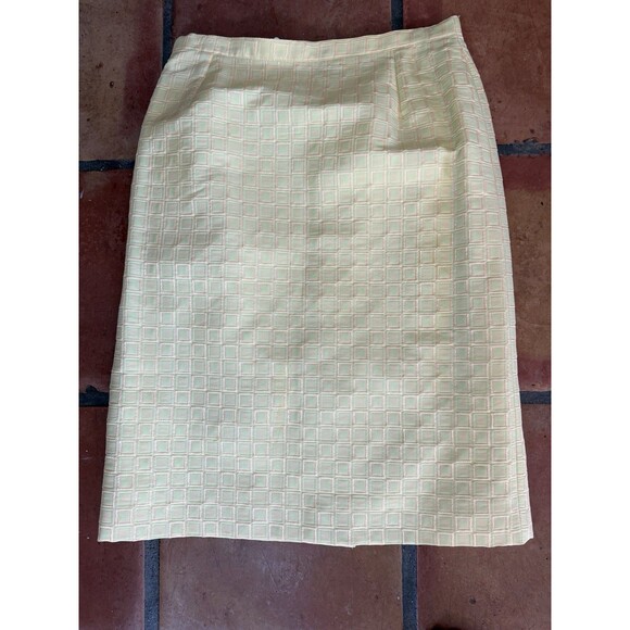 Vintage M Daquin Paris Yellow Jacquard Skirt Suit Set Mod Retro 60s Boxy Jacket - Picture 5 of 12